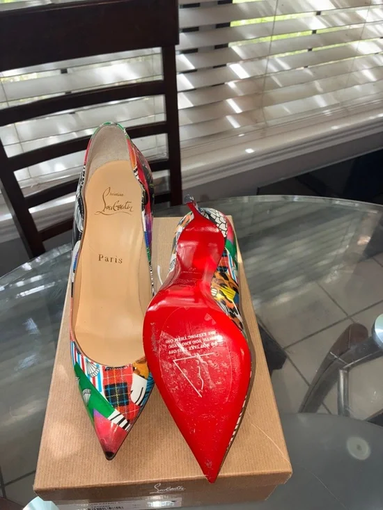 Christian Louboutin Multicolor Patent Leather Stiletto Pumps with Red Soles - Picture 4 of 7